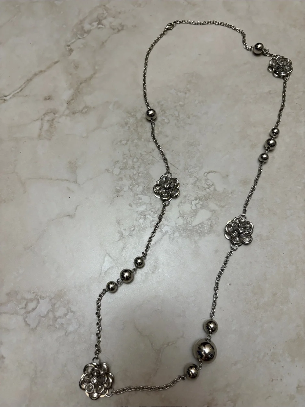 Silver Floral Crystal Station Necklace - Women Jewelry